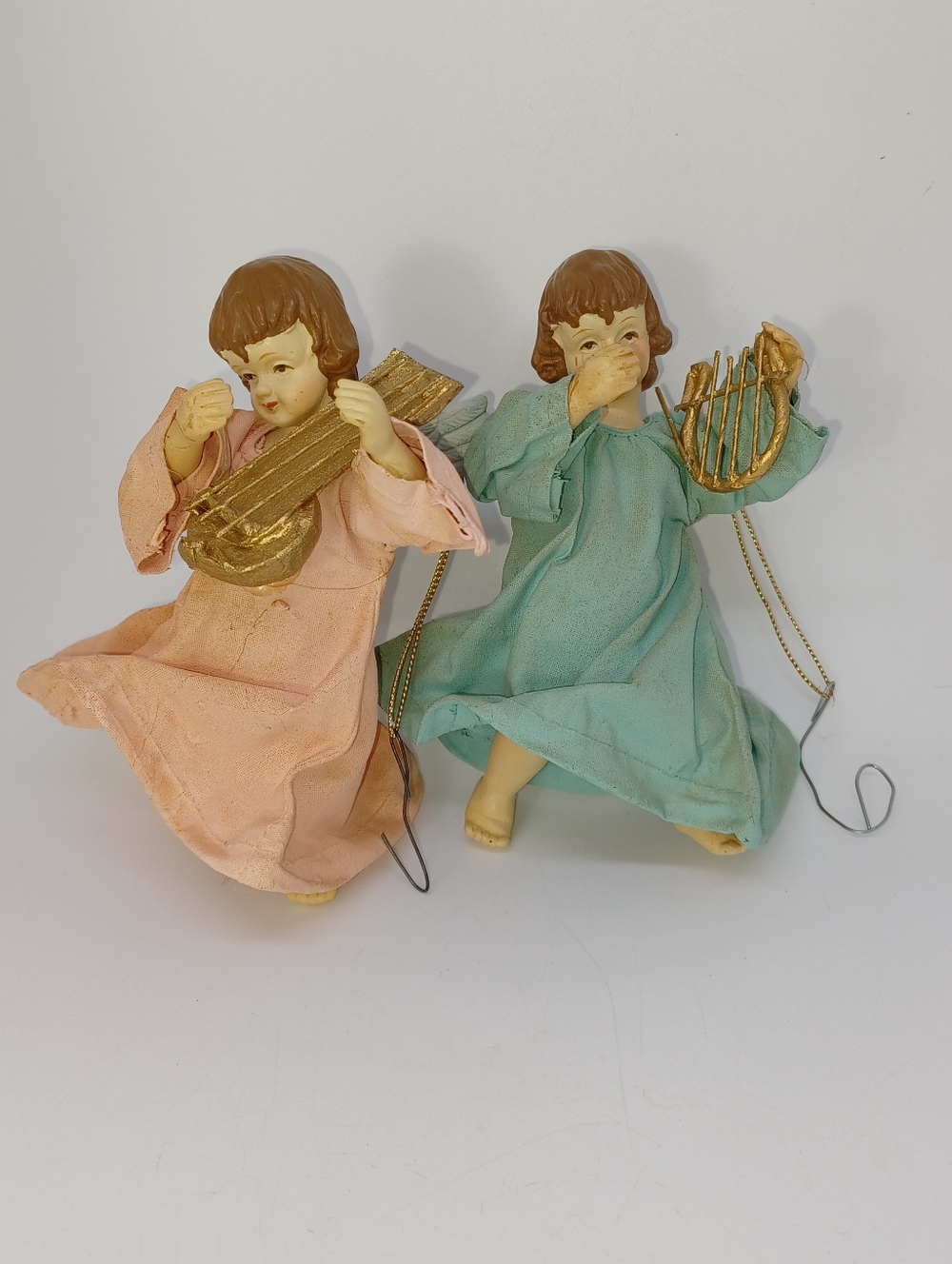 Two Vintage Clothtique angel ornaments pink and blue 5in